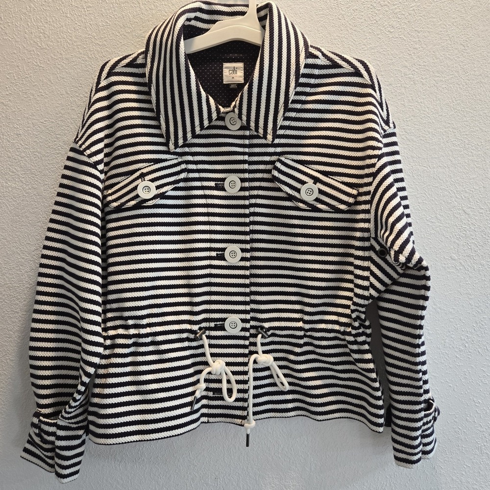 CAbi Jacket Womens M Navy Blue White Striped Nautical Harbour Workwear Casual - Picture 16 of 16